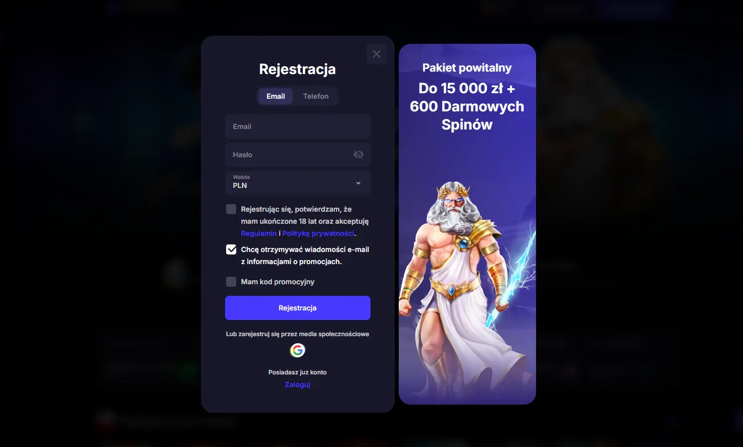 Konto w Sierra Casino: dwa ekrany formularza i pięć działań